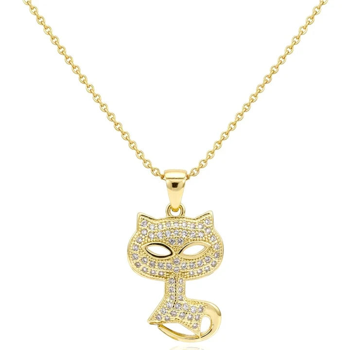 Collier pour femme chaîne ornée d'un joli pendentif chat serti de zirconiums