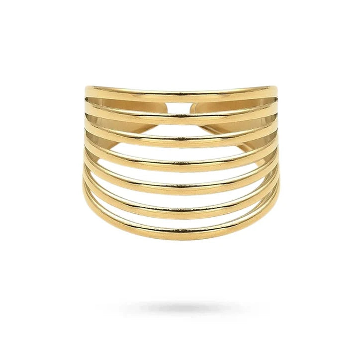 Bague acier inoxydable dorée 7 rangs