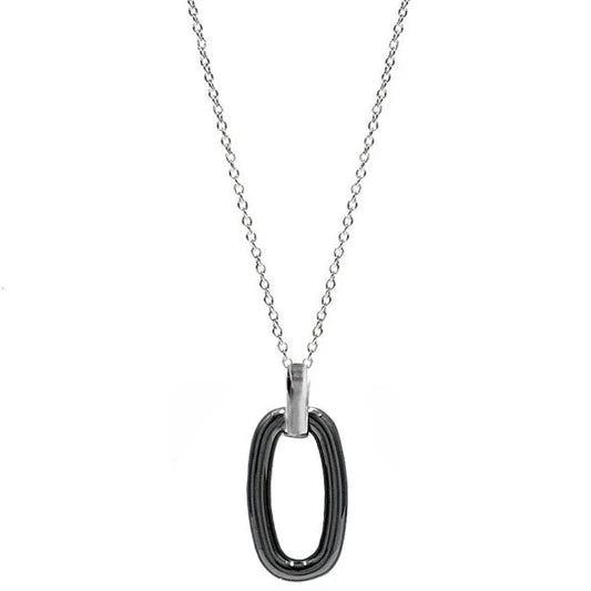 Collier acier céramique pour femme - Cercle ovale noir