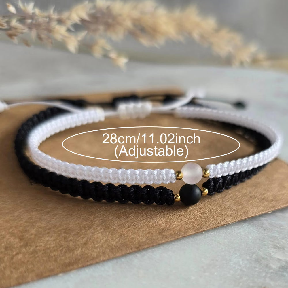 2 Bracelets Tressés Minimalistes Noir/Blanc