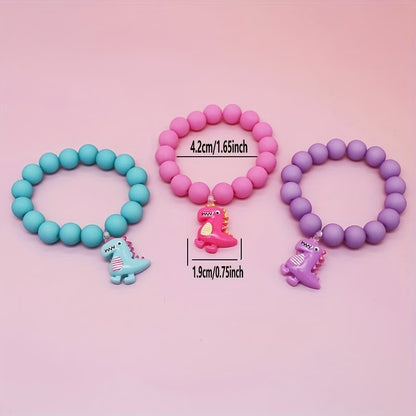 3 pcs. Bracelets colorés en perles dinosaure