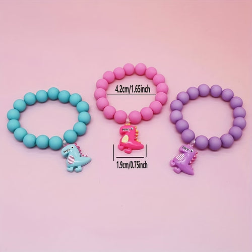 3 pcs. Bracelets colorés en perles dinosaure