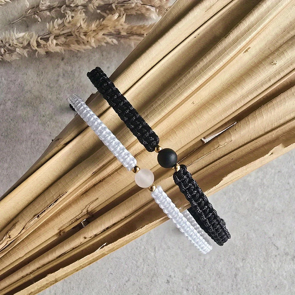 2 Bracelets Tressés Minimalistes Noir/Blanc