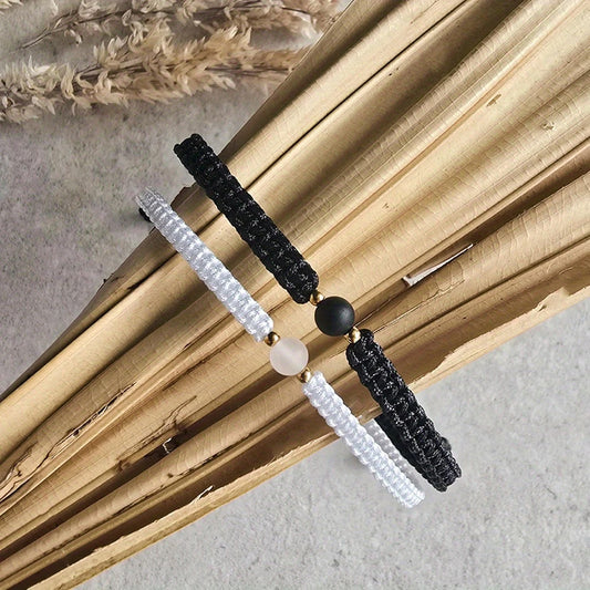 2 Bracelets Tressés Minimalistes Noir/Blanc