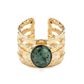 Bague acier inoxydable 4 rangs pierres naturelles turquoise d'Afrique