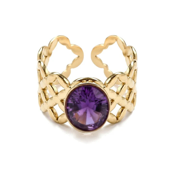Bague acier inoxydable pierres naturelles améthyste