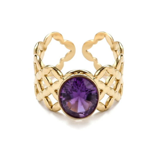 Bague acier inoxydable pierres naturelles améthyste