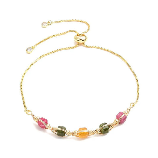 Bracelet pour femme doré à l'or fin avec pierres tourmaline naturelles