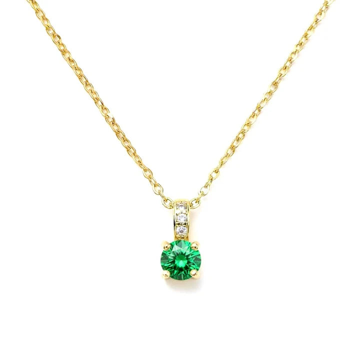 Collier chaîne et pendentif oxyde vert et zirconiums sertis sur la bélière doré à l'or fin