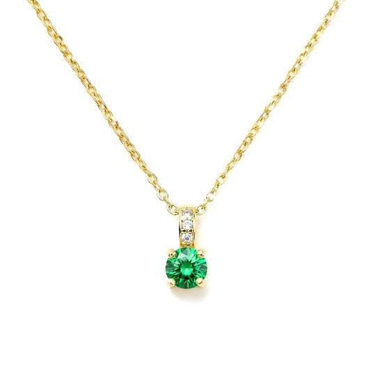 Collier chaîne et pendentif oxyde vert et zirconiums sertis sur la bélière doré à l'or fin