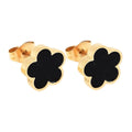 Boucles d'oreilles femme en acier inoxydable fleur noir et or