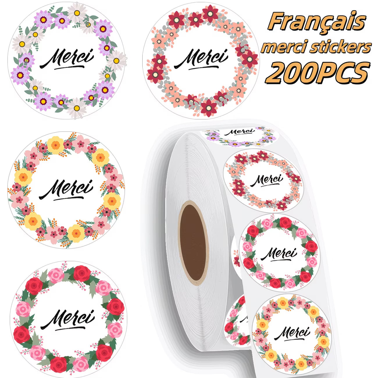 200pcs Autocollants "Merci"