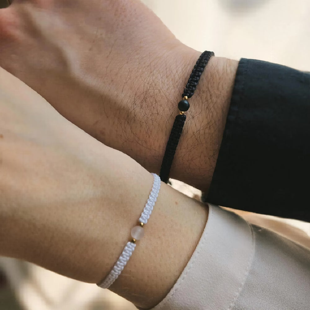 2 Bracelets Tressés Minimalistes Noir/Blanc